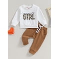 thumbnail image 2 of Cenuakty Toddler Girls 2 Piece Outfit Leopard Letter Print Long Sleeve Sweatshirt and Elastic Pants Set Baby Cute Fall Clothes, 2 of 9
