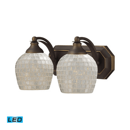 World Imports Glass Bathroom Lamp (Bathroom Vanity 2 Light LED With Aged Bronze Finish Silver Mosaic Glass 14 inches 27 Watts - World of)