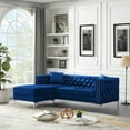 thumbnail image 3 of Reversible Sectional Sofa, 82.3'' Tufted Velvet 4 Seat Chaise Couch Upholstered Accent Sofa with Jeweled Buttons & 2 Pillow, Modern 4 Seat Sofa with Square Arm & Metal Legs for Living Room, Blue, 3 of 7