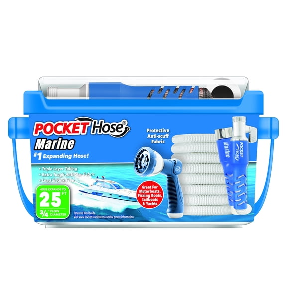 Pocket Hose Marine 25 Foot, 3/4 in, Medium Duty Expandable Aluminum Fittings RV Marine Hose, White