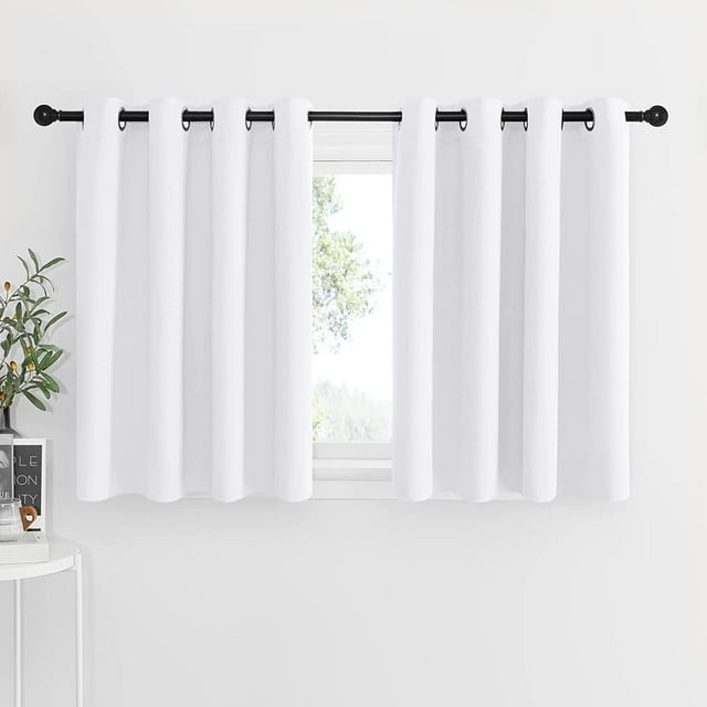 ZMLEVE Short Window Curtains for Loft - Grommet Top Design Curtains for Cafe & Dining Room Decoration (Pure White, Two Panels, 52W by 36L + 1.2 Inches Header)