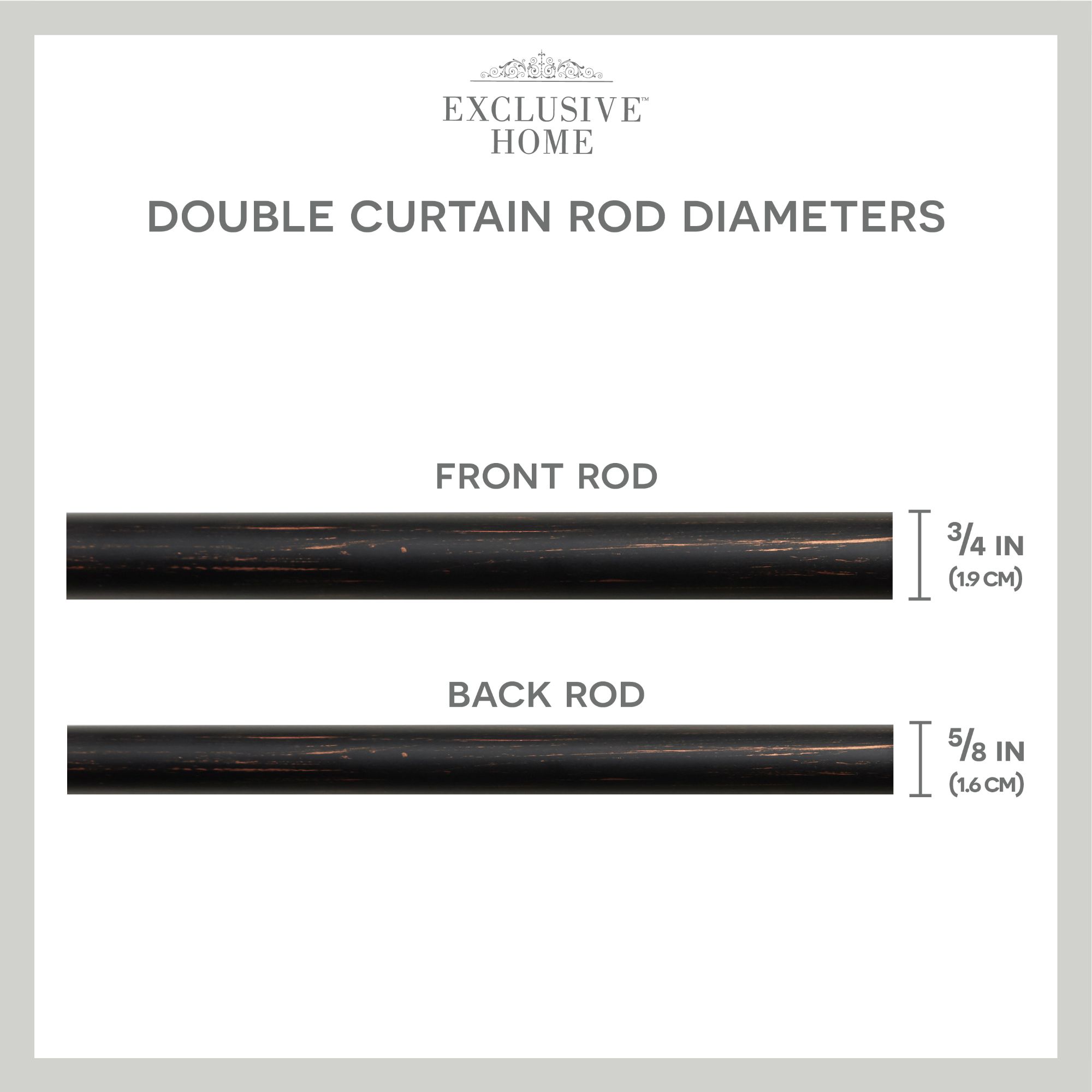Exclusive Home Topper Double Curtain Rod and Finial Set, Oil Rubbed Bronze, 36"-72"