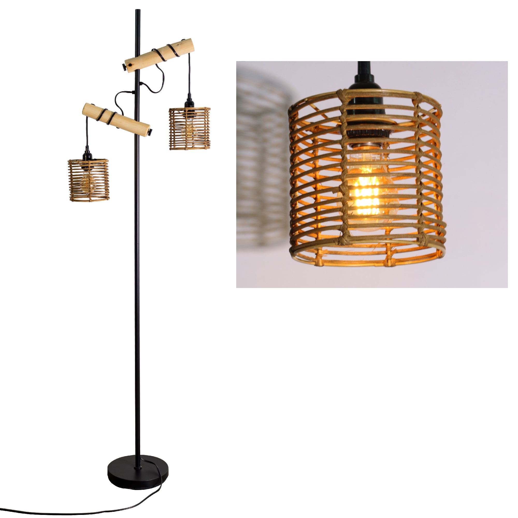 Rustic Floor Lamp for Living Room - Newly Upgraded Heavy-Duty Base Farmhouse Floor Lamp with 2 Country Vintage Reading Light