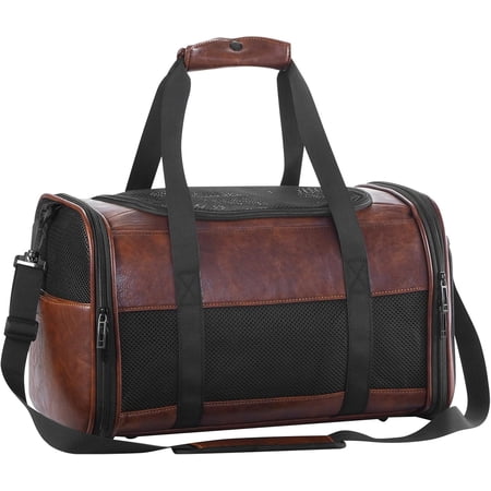 Fashion Leather Carrier Airline Approved Carrier Soft Sided Bag Carrier Purse for Puppy Kitten Small Coffee