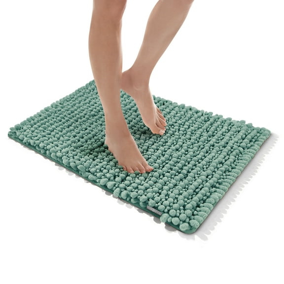 Microdry Chenille Absorbent Memory Foam Bath Mat, 16" x 24", Aqua
