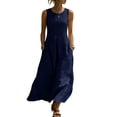 thumbnail image 2 of QUNYINEY A Line Sundresses for Women Plus Size Cotton Linen Sleeveless Blue Long Tank Dress with Pockets Loose Fit Crew Neck Summer Dresses, 2 of 8