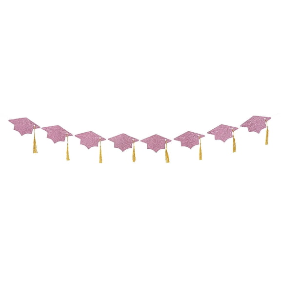 Fun Express 7 ft. Pink Glitter Mortarboard Grad Party Ready-to-Hang Garland