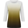 thumbnail image 4 of qelini T-shirts for Women with Round Neck School Season Solid Color 3/4 Sleeved Gradient Printed Loose Casual Daily Wearing Basic Tops Juniors Summer Comfortable 1Pack Gold XL, 4 of 5