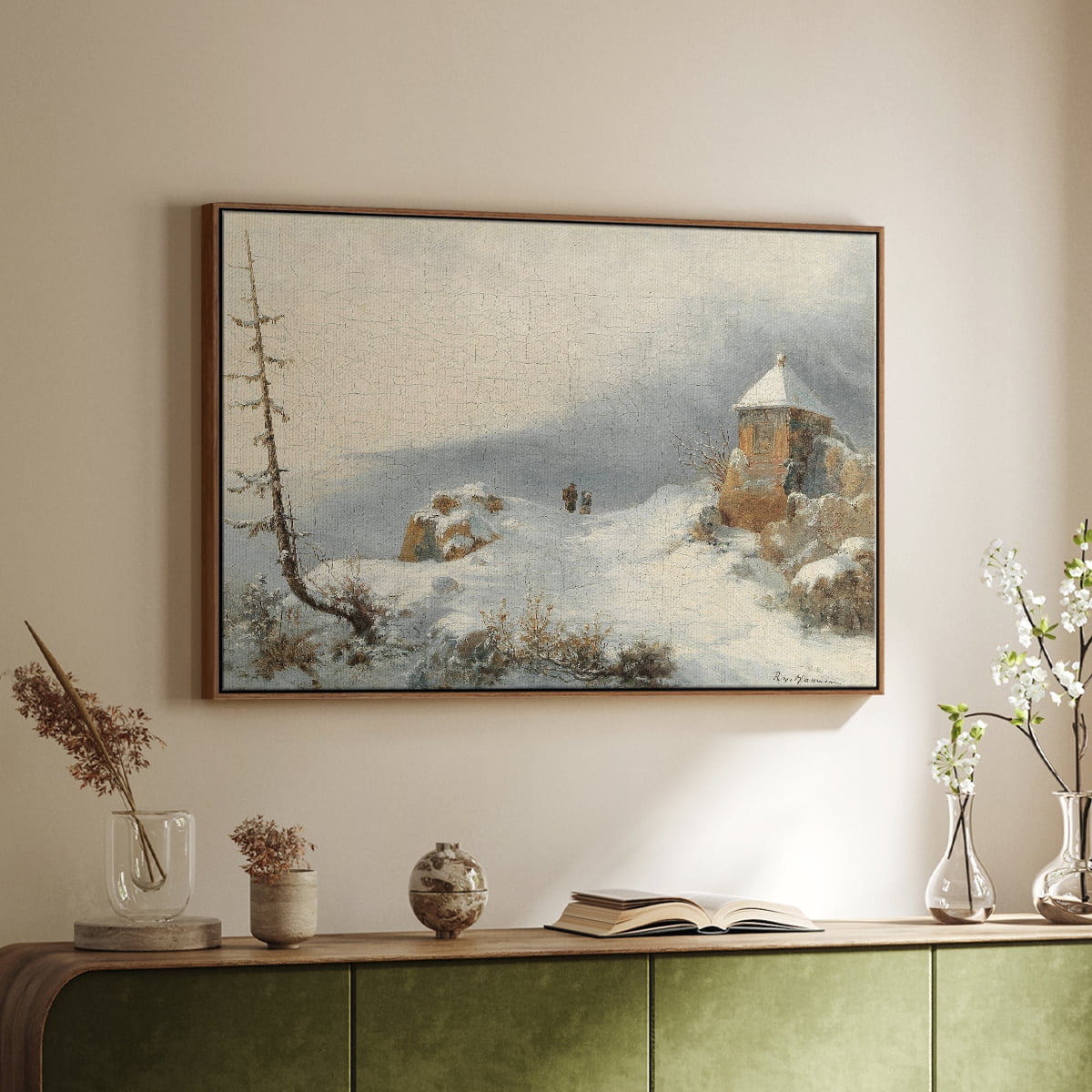 Vintage Landscape-CDIII By Wexford Home Framed in Walnut Wood Gallery Wrapped Canvas 27 in. x 41 in.