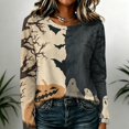 thumbnail image 4 of Halloween Shirts for Women 2026 Plus Size Long Sleeve Funny Pumpkin Print Tops Cute Vintage Teacher Shirts Casual Holiday Clothes Light Brown S, 4 of 6