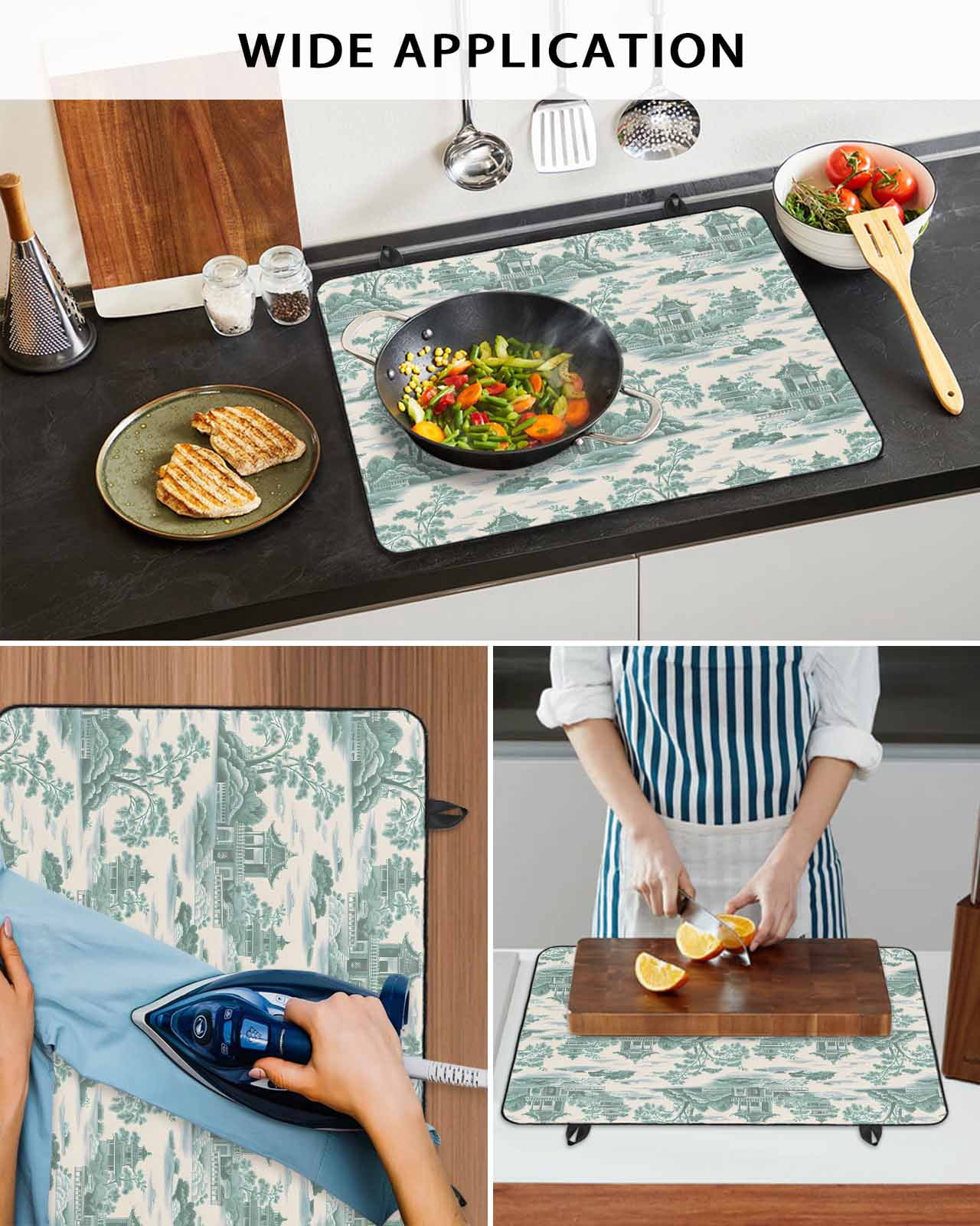 nqOlkjepod Large Induction Cooktop Protector Mat 24"x21", Teal Garden Stove Top Covers for Electric Stove, Modern Art Building Trees Rock Landscape Stove Burner Cover Mats, Glass Top Stove Cover