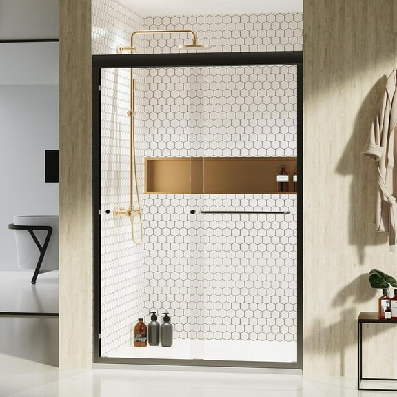 48"W x 72"H Semi-Frameless Double Sliding Shower Door 1/4" Glass Matte Black Upgraded