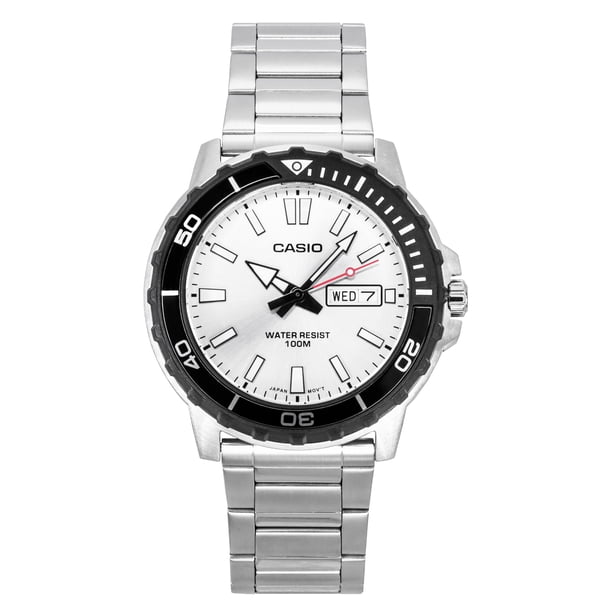 Casio Reloj Estándar Analógico de Acero Inoxidable con Esfera Plateada de Cuarzo MTD-125D-7AV para Hombre con 100 M de Duración
