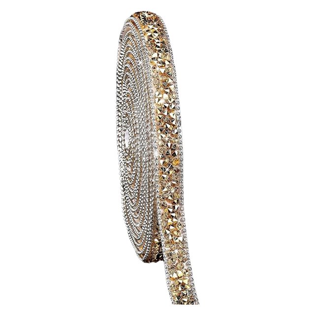 Visland 2 Rolls Rhinestone Ribbon 1cm Wide 1 Yard Length Crafts DIY Material Self-Adhesive Decoration Rhinestone Strip for Clothing Shoes Cake
