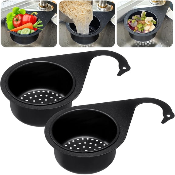 2 Pcs Stainless Steel Sink Strainer Basket Multifunction Hanging Sink Colander Drain Basket Faucet Hanging Filter Basket Upgrade Quick Draining Kitchen Tool for Fruit Vegetable(Black)