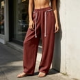 thumbnail image 6 of HomeDM Women's Pants Wide Leg Sweatpants with Pockets Red Loose Drawstring Lounge Trousers for Athletic Work Size XL, 6 of 9