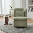 thumbnail image 3 of Wide Modern Chenille Cushioned Armless Chair in Soft Beige, 360° Swivel Design with Pillow, Sturdy Metal Base, Comfortable Accent Seat, 3 of 8