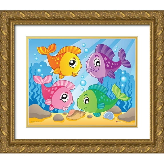 Viskova, Klara 31x26 Gold Ornate Wood Framed with Double Matting Museum Art Print Titled - Happy Fishes II