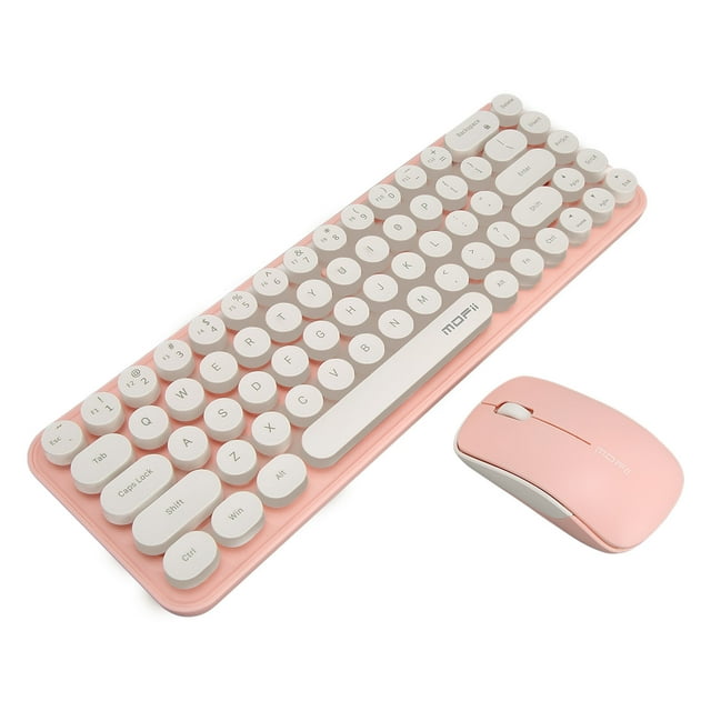 Combo Clavier et Souris Sans Fil, Clavier pour Machine à Écrire 68 Touches avec Mignons Touches Rondes Rétro, Combo Clavier et Souris Ergonomique Portable pour Ordinateur