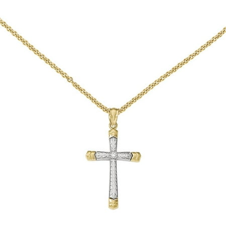 .015 Carat T.W. Diamond 14kt Yellow and White Gold Polished DC Cross Pendant