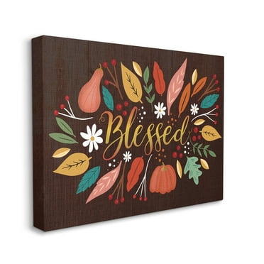 Stupell Industries Blessed Acknowledgement Whimsical Autumn Leaves and Gourds, 16 x 20, Designed by Louise Allen