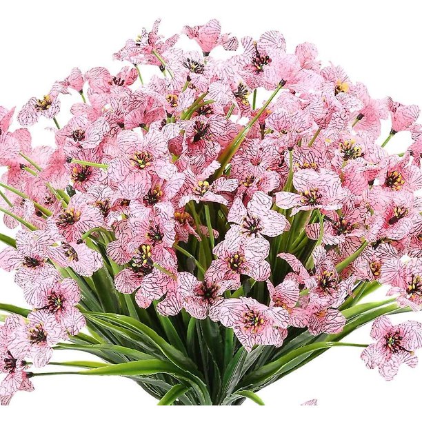 Falso artificial, 6 piezas de flores de plástico amarillo verde arbustos de plantas de plástico para interiores al aire libre plástico colgante plantador decoración del hogar (rosa) Feliz Sencillez