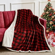 BEAUTEX Sherpa Throw Blanket Fleece Blanket, Super Soft and Cozy Plaid Plush Blanket (Red, Throw 50" x 60")