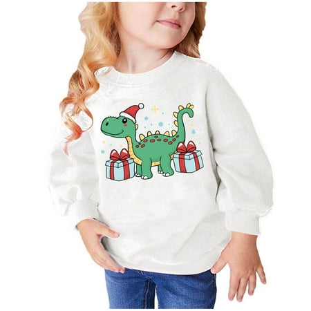 

GA WEIHUA Saving Cute Dinosaur Sweatshirt Toddler Girls Christmas Tree Long Sleeve Pullover Crewneck Xmas Tops Shirts Sizes 2-9T(White 2 Years)