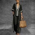 thumbnail image 6 of BRELIL Women Plus Size Two Piece Sets V Neck Short Sleeve Shirt Wide Leg Long Pants Casual Lounge Solid Boho Vacation Travel Outfits Fall Summer Tracksuit, Black 2XL, 6 of 7