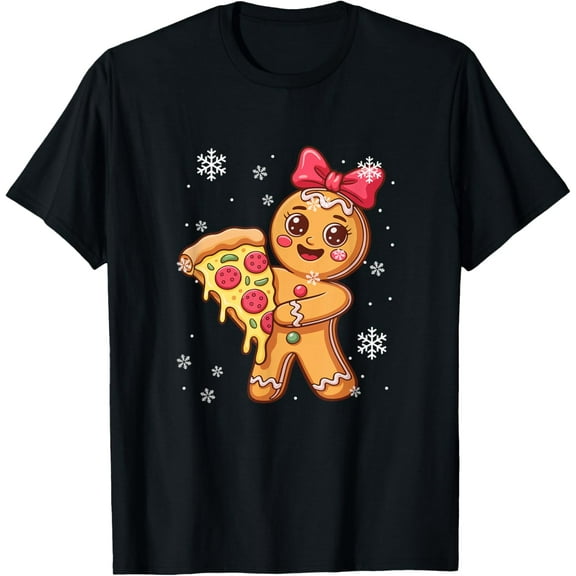 Gingerbread Holding Pizza As Christmas Tree Baker Baking T-Shirt TShirt