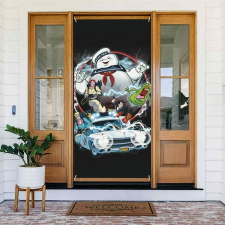 Ghostbusters Marshmallow Door Cover Decorated Banner Tapestry Home Decoration Holiday Party Supplies Door Banner Porch Sign Banner 72.8 x 35.4 Inch