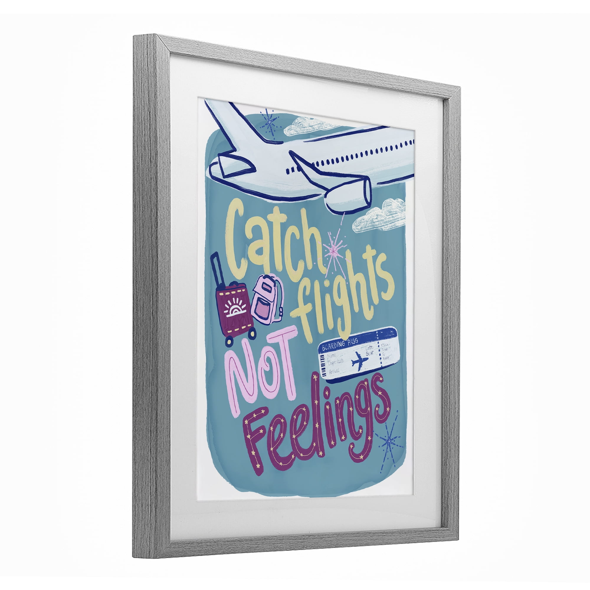 Stupell Industries Catch Flights Not Feelings Gray Framed Print Under Glass, design by Connie Summers