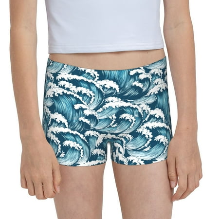 Pofeuu Ocean Waves Print Soft Cotton Girls Boyshort panties Toddler Underwear-Small