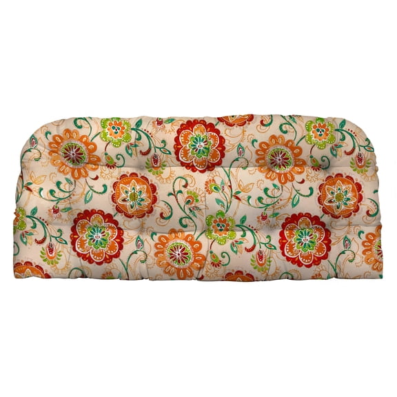 RSH Décor Indoor Outdoor Single Tufted Wicker Loveseat Cushion, Large, Fanfare Sonoma Cream Floral