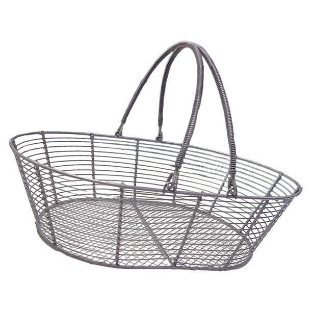Cesta organizadora de almacenamiento para frutas y verduras de alambre de hierro para baño y hogar. Gris plata