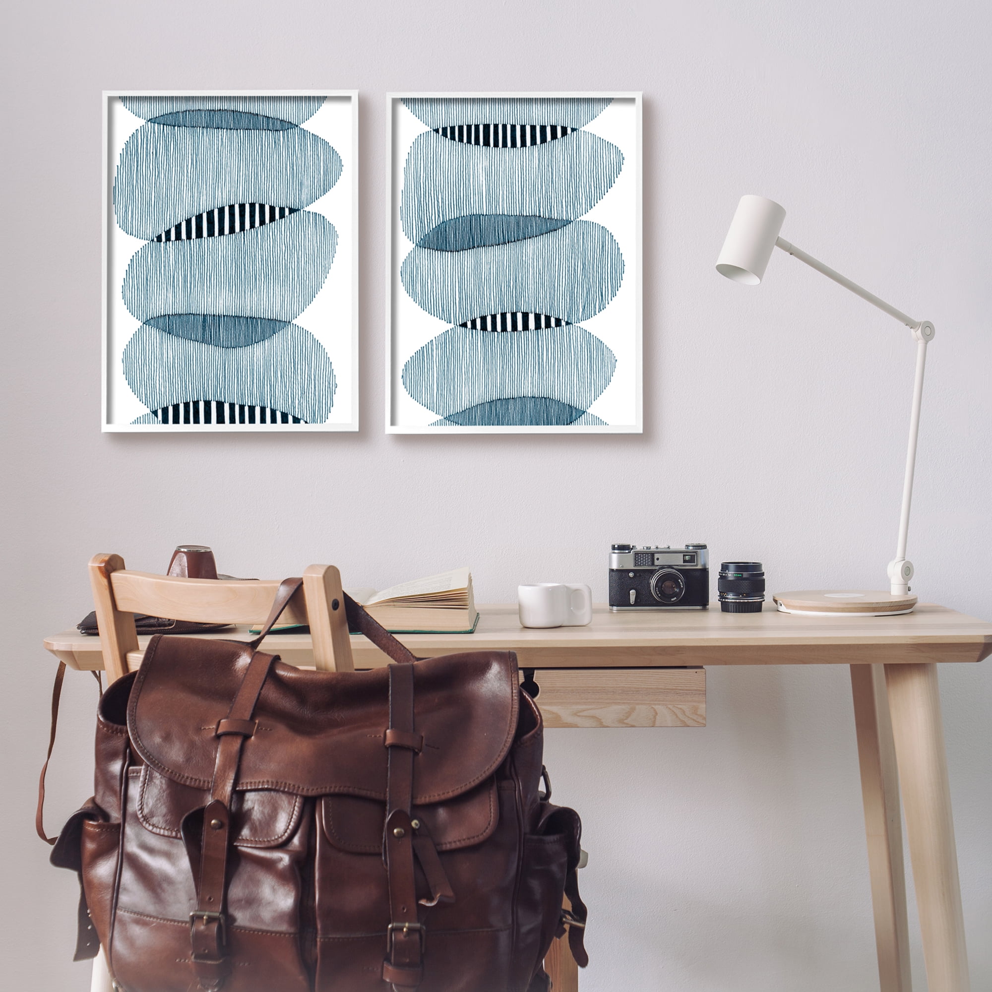 Stupell Industries Overlapping Circles Abstraction Abstract Painting White Framed Art Print Wall Art, 16 x 20, Set of 2