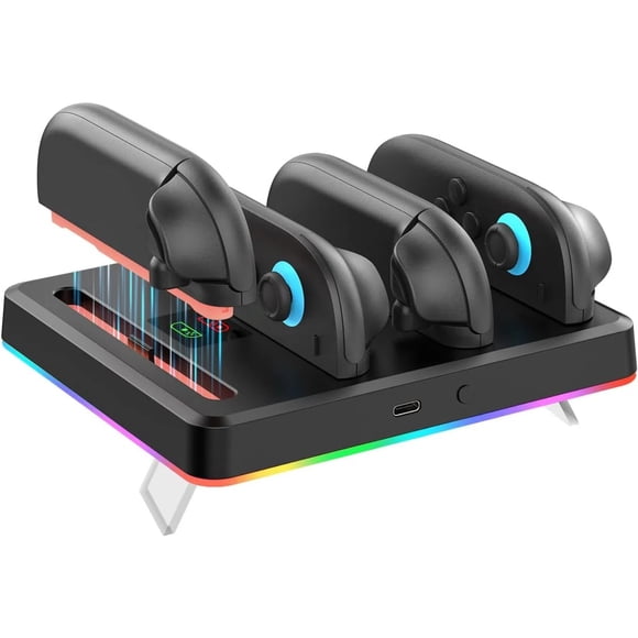 Station de Charge pour Manettes de Jeu Compatible avec Nintendo Switch 2, Station de Charge pour Joy-Pads avec Lumières RVB, Indicateurs DEL, Béquille Intégrée