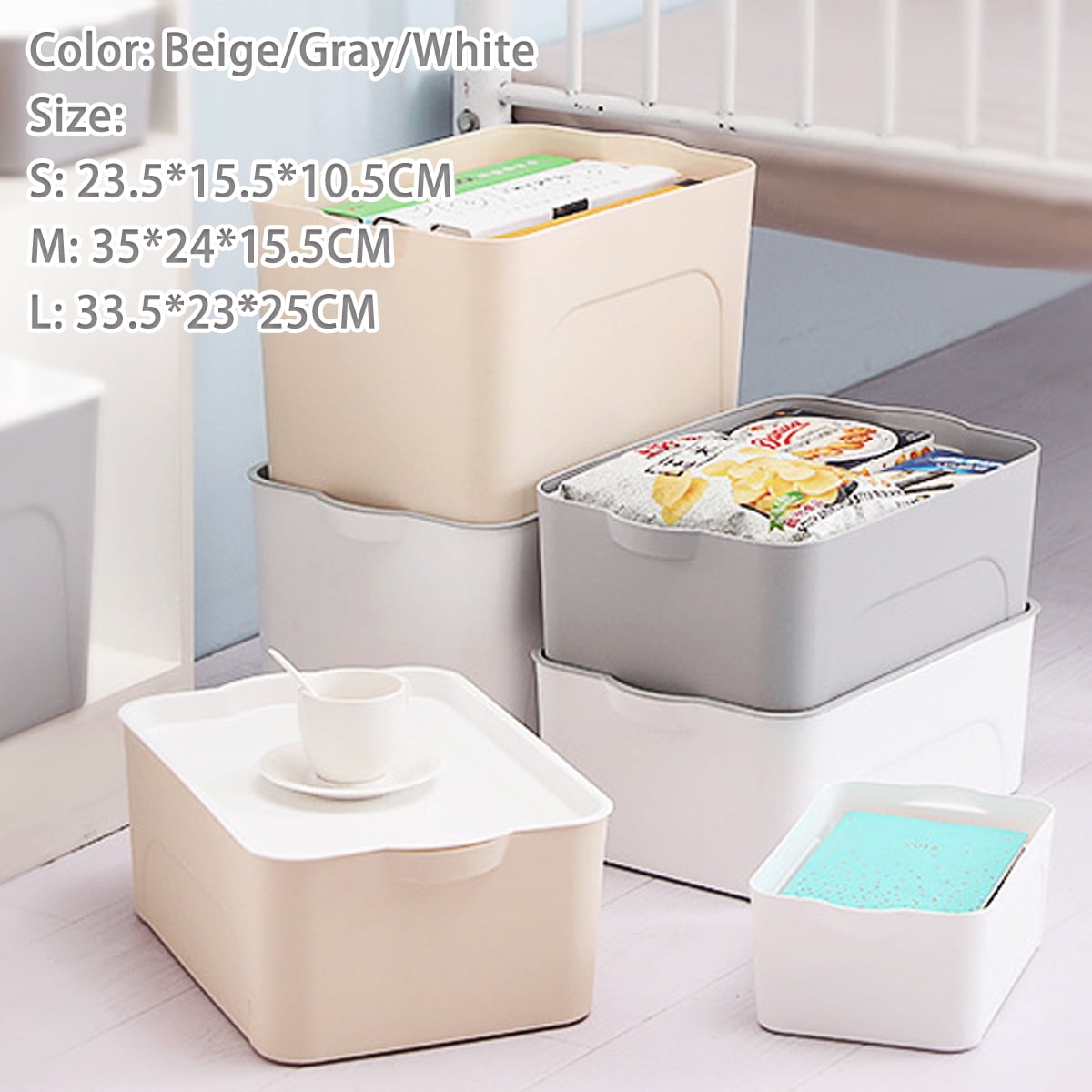 S/M/L Plastic Stackable Tote Boxes Storage Bins Containers With Lids