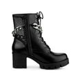thumbnail image 3 of BLISSFUL STEP Women's Platform Chain Block Heel Combat Ankle Boots Black 7, 3 of 8