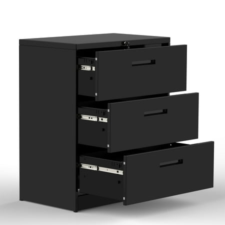 Clearance! 3 Drawer File Cabinet, Modern Lateral Filing Cabinets, Metal File Cabinet with Lock and Key, Heavy Duty Office File Cabinets, Storage Shelves for Home, Paper, Files Organizer, Black, (Best Way To File Papers)