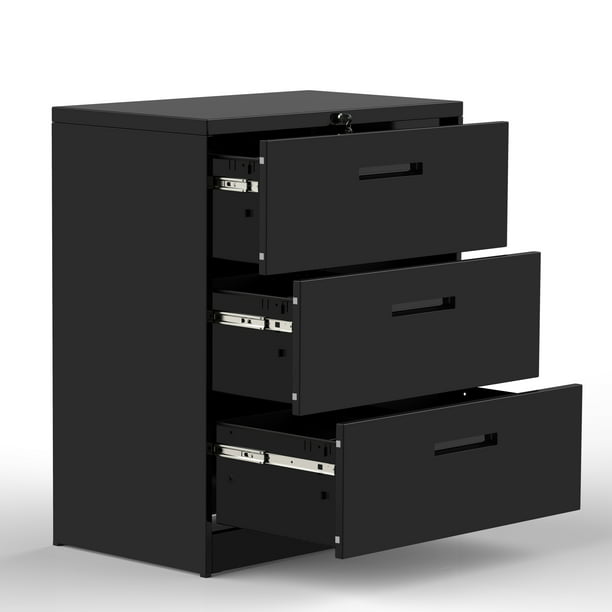 3 Drawer File Cabinet Modern Lateral, Black Wood Lateral File Cabinet With Lock