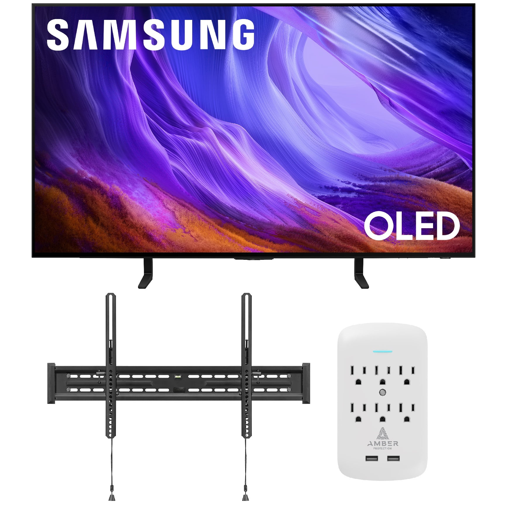 Samsung QN55S85HAEXZA 55" 4K OLED Smart TV with Dolby Atmos with a WaltsTV TILT-MOUNT-43-90 Large/XL Tilt Mount for 43"-98" Compatible TVs & an Amber Protection 6-OUTLET-SURGE Surge Protector (2026)
