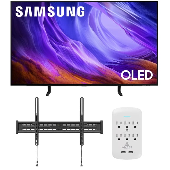 Samsung QN55S85HAEXZA 55" 4K OLED Smart TV with Dolby Atmos with a WaltsTV TILT-MOUNT-43-90 Large/XL Tilt Mount for 43"-98" Compatible TVs & an Amber Protection 6-OUTLET-SURGE Surge Protector (2026)