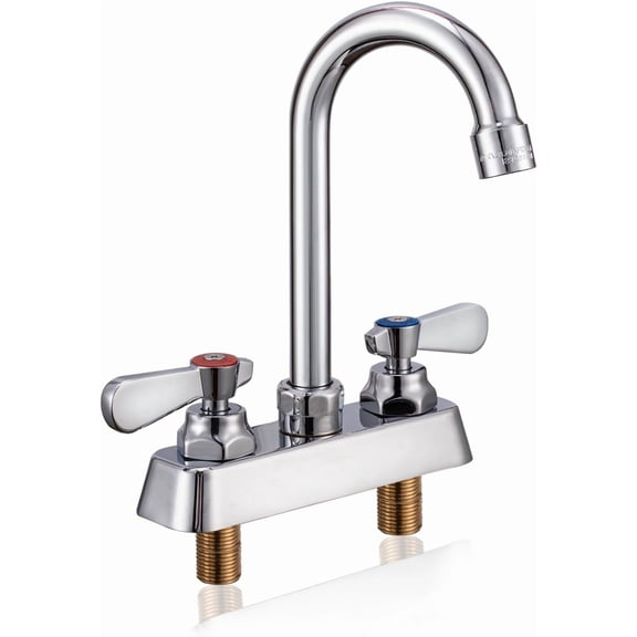 Utility Sink Faucet Deck Mount Brass Commercial Faucet with Gooseneck Spout, 2 Handles & Ceramic Valve, Leak-Resistant for Kitchen/Laundry Tub/Bar/RV/Restaurant/Industrial Use, 2 Hole