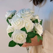 Mocoosy 50Pcs Artificial Rose Flowers, Ivory White Fake Roses for Decoration, Real Looking Foam Rose Bulk with Stem DIY Wedding Bouquets Bridal Shower Floral Arrangements Party Valentines Day Decor