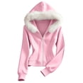 thumbnail image 4 of VSSSJ Women's Zip Up Fuzzy Hooded Sweatshirts Fall Winter Casual Hooded Pockets Long Sleeve Warm Hoodies Jacket Outerwear Tops Pink S, 4 of 9