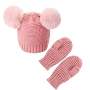 Moonker Winter Hats for Women Beanie Hats for Men Winter Kids Baby Beanie With Mittens Set Boys Girls Warm Hat Glove Two-piece