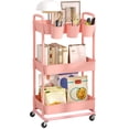 thumbnail image 1 of Carrito utilitario JIUYOTREE de plástico de 3 niveles, color rosa, 1 of 8