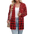 thumbnail image 4 of Women's Christmas Printed Lightweight Cardigan Long Sleeve Casual Loose Thin Fit With Pockets Jacket for Holiday Comfort and Everyday Wear,Deep Red,M, 4 of 7