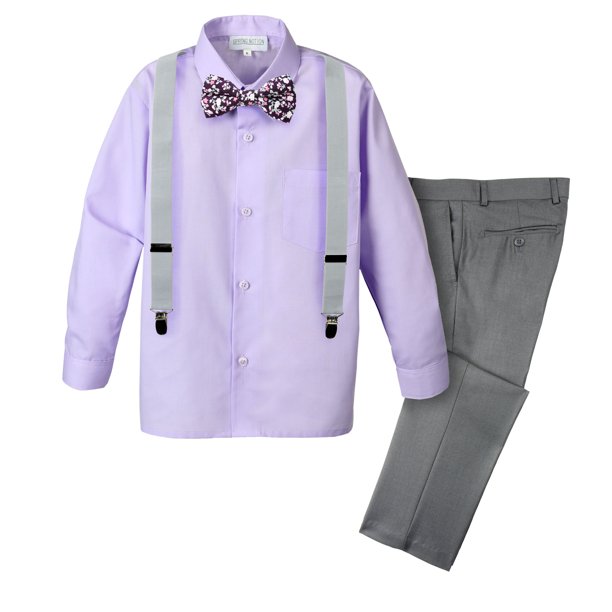 Spring Notion Boys' 4Piece Floral Suspender Outfit